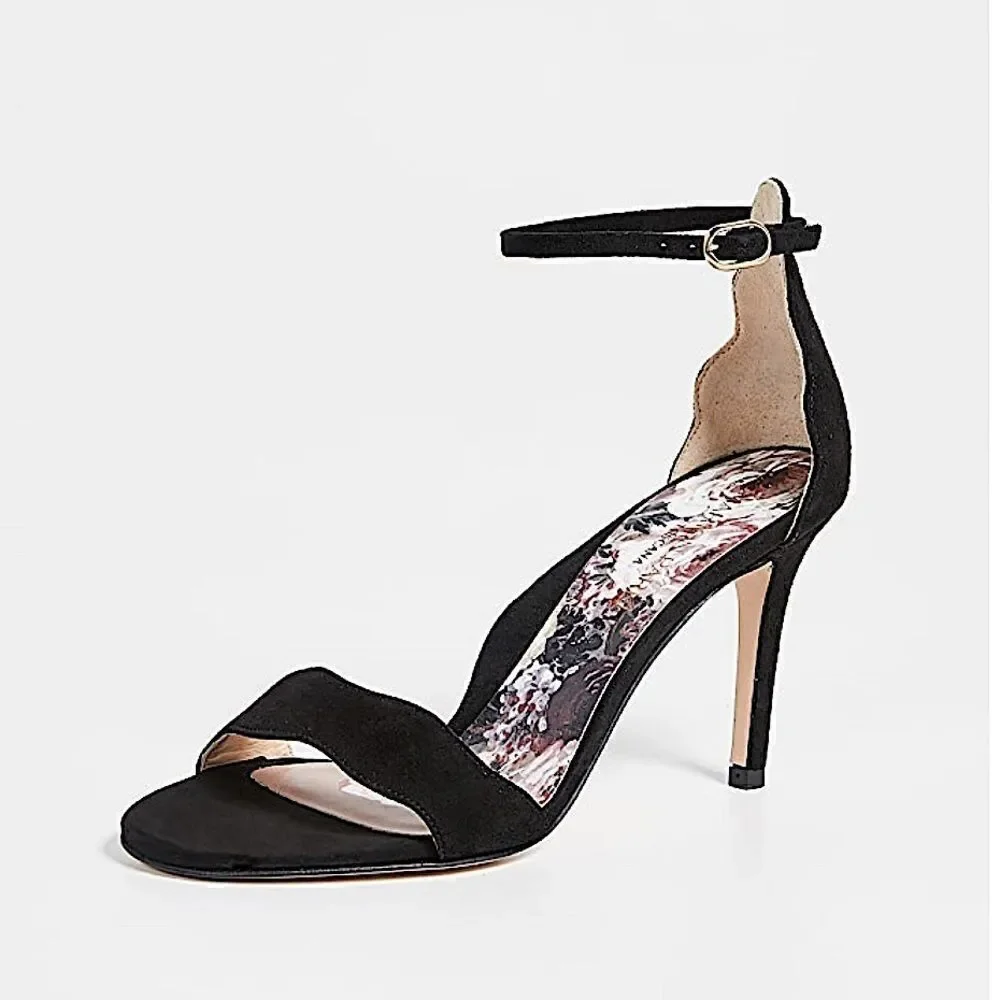 Marion Parke Fiona Black Suede Scalloped Sandals